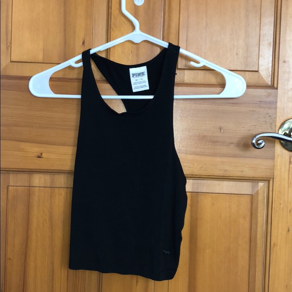 Pink cropped black tank